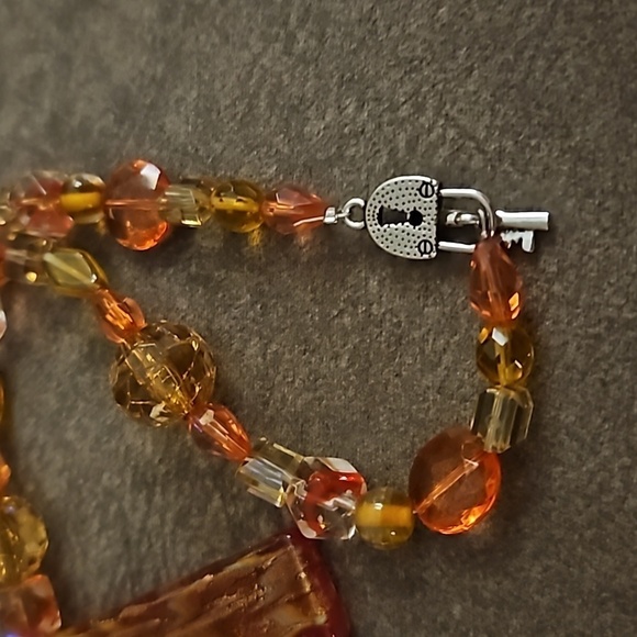 HANDMADE Orange Dichroic Glass Pendant Beaded Necklace - Picture 10 of 10